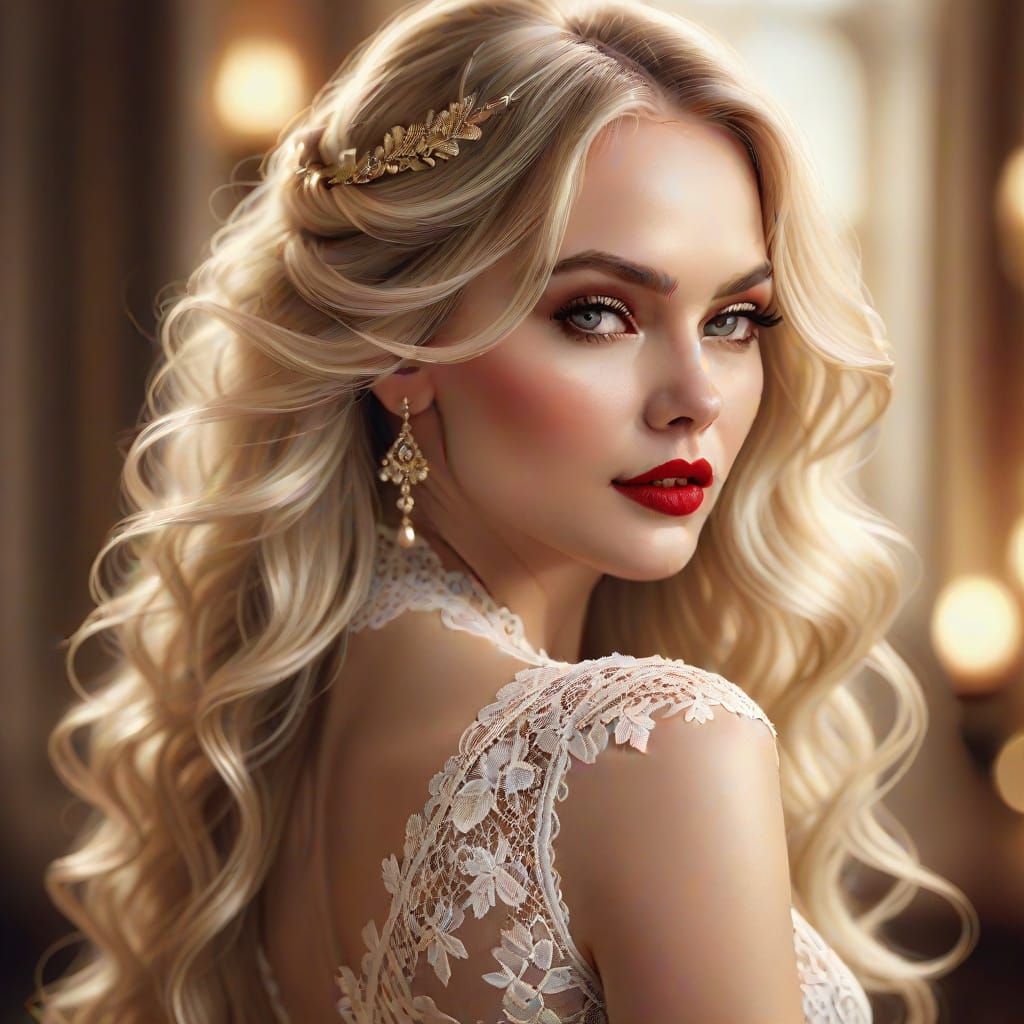 Glowing Woman in Sheer White Lace