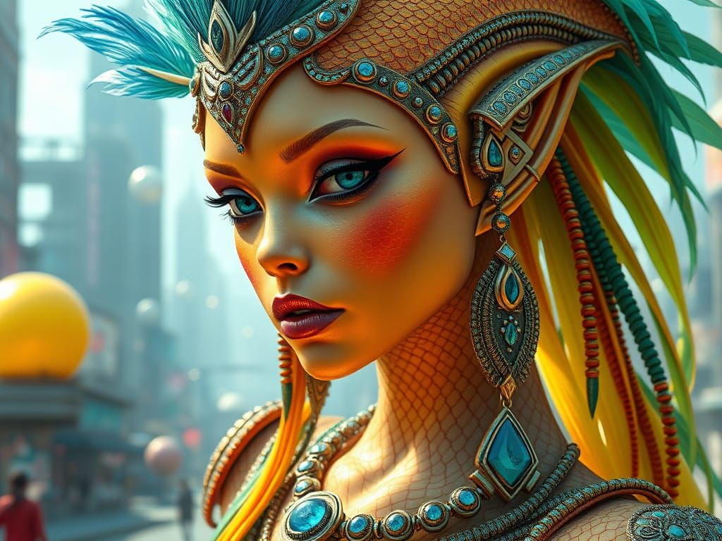 Alien Goddess in Synthwave Arcology