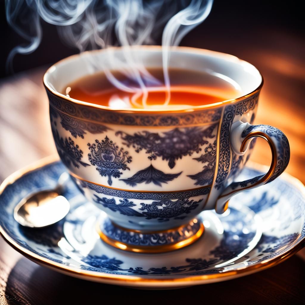 Intricate Teacup Scene in Hyperrealistic HDR Macro Photograp...