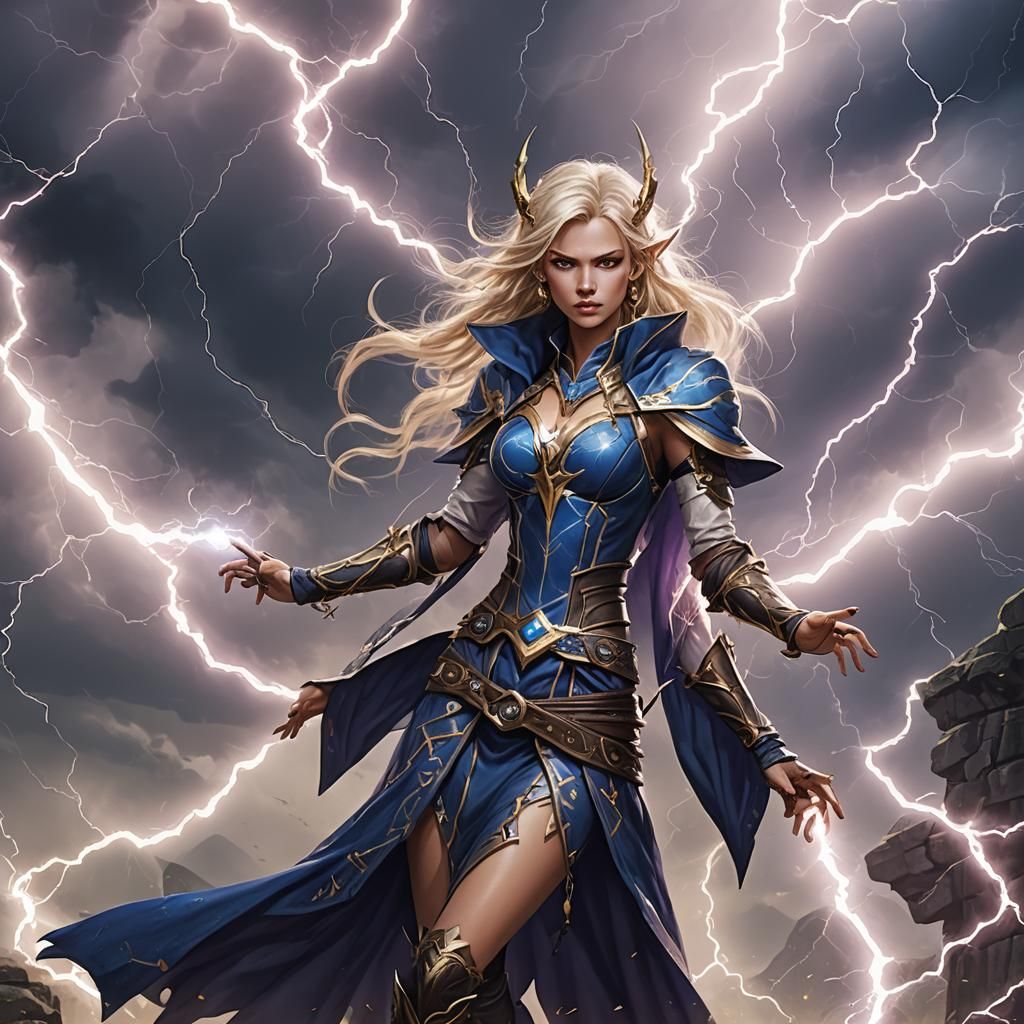 AI Generated Lightning Sorceress Image