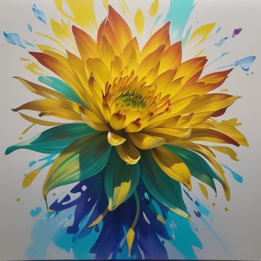 Vibrant Glass Dahlia in Stylized Graffiti Art
