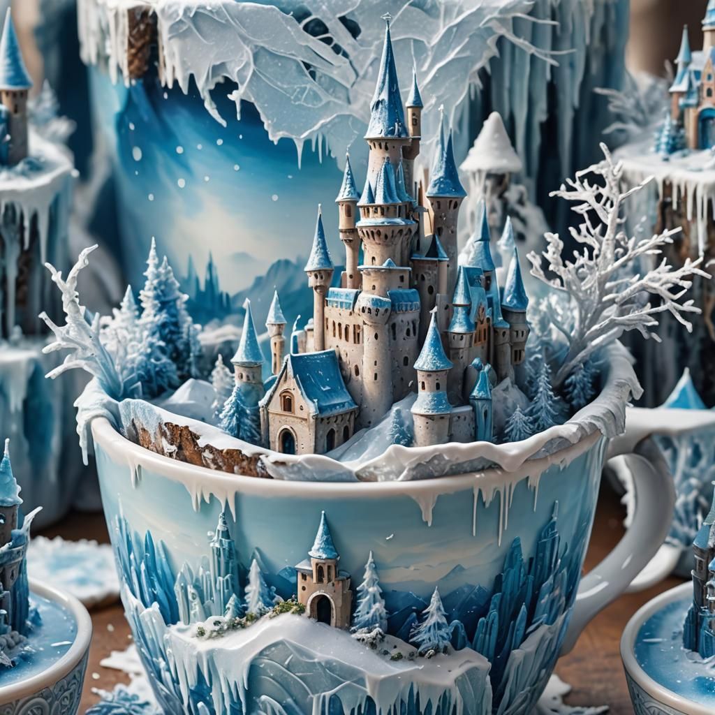 Intricately Painted Frozen Fortress: Macro Photography
