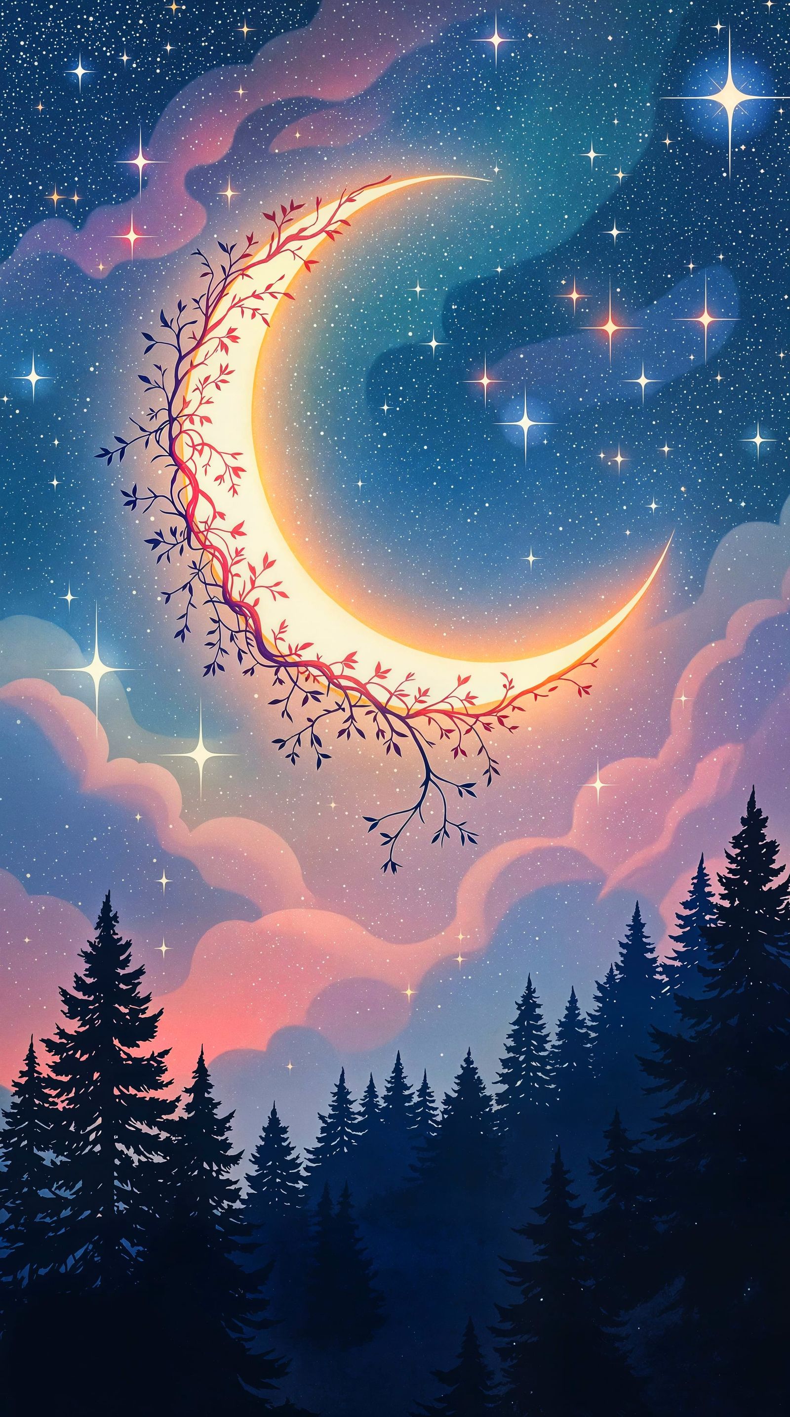 Moonlit Tapestry with Whimsical Vines