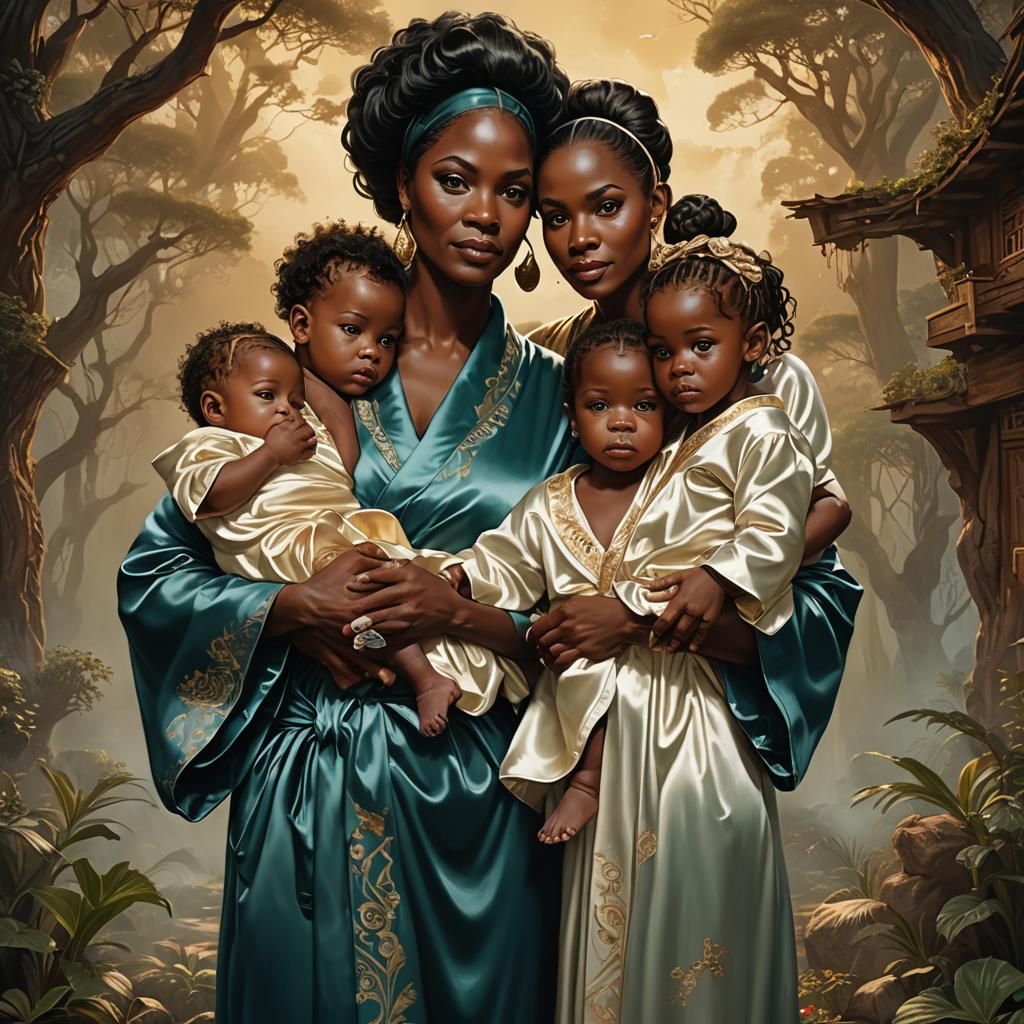 New Mother with Twins: Detailed Matte Painting