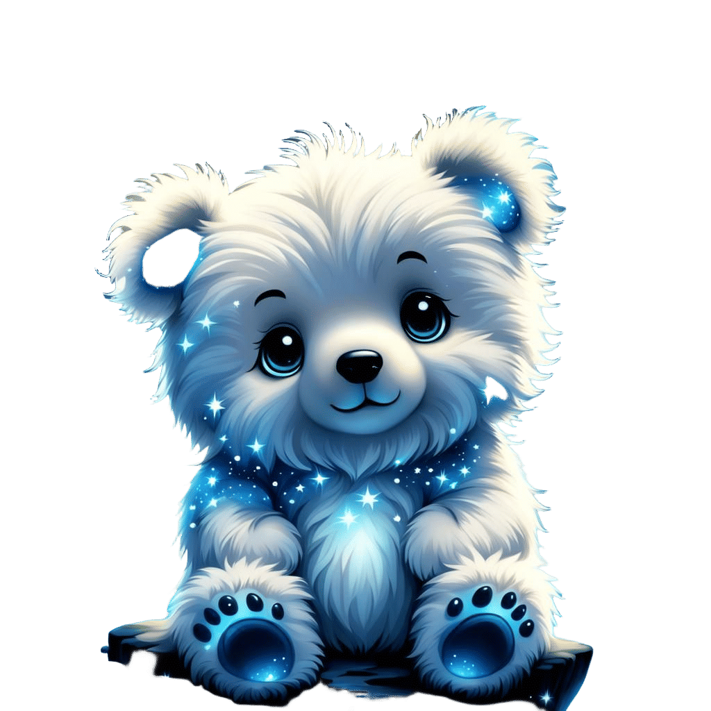 Chibi Constellation Bear on Bioluminescent Waterfall