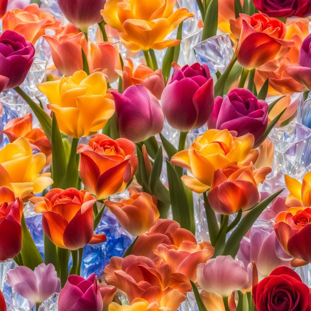 Colorful Floral Arrangement in Crystal Vase