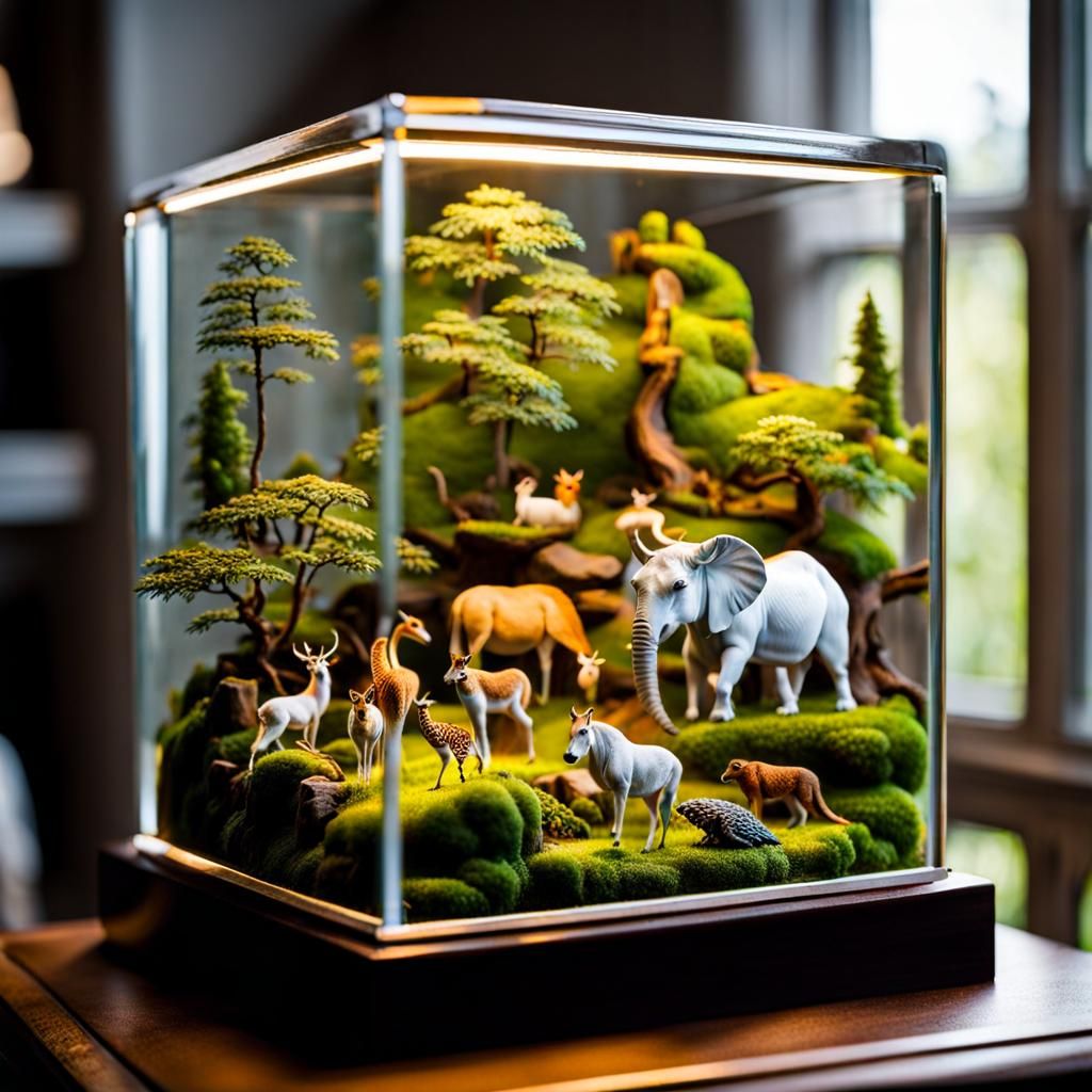 Miniature Mythological Zoo in Glass Cube