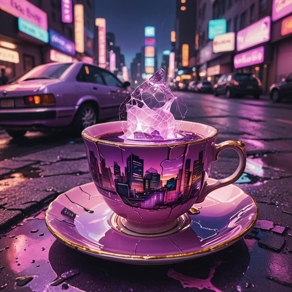Vaporwave City in a Teacup: Surreal Macro Photography