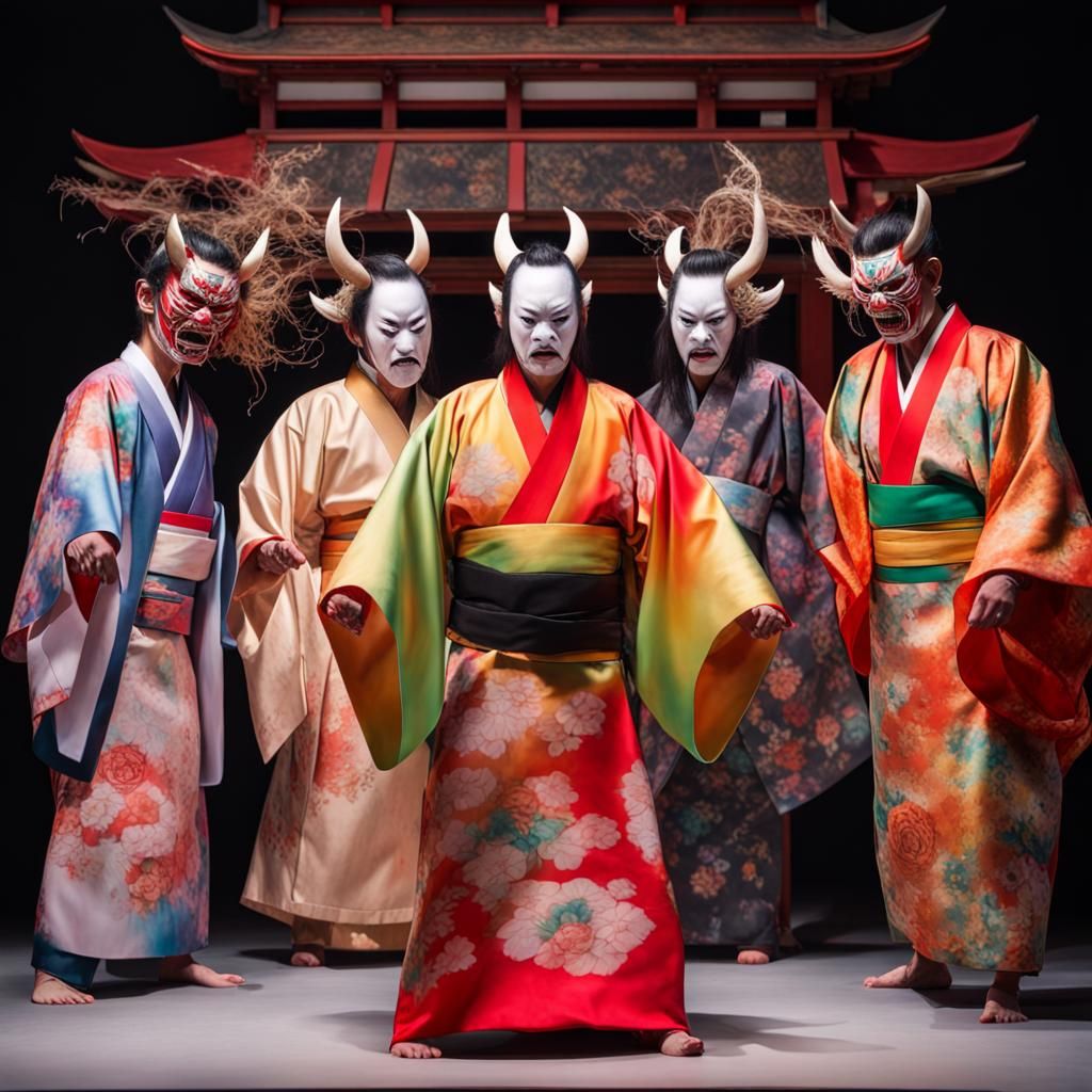 Japanese Noh & Kyogen Performance in Airbrush Style