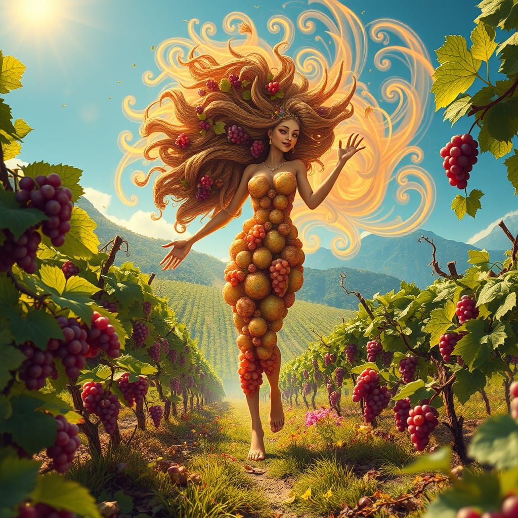 Whimsical Grape Creatures Tend to Lush Vineyard