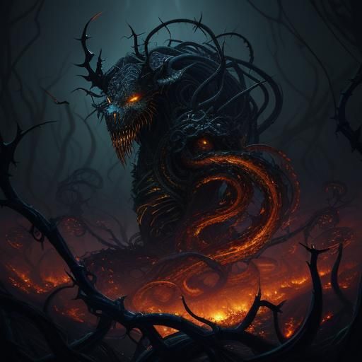 Nightmarish Tendril Beast in Dark Fantasy Style