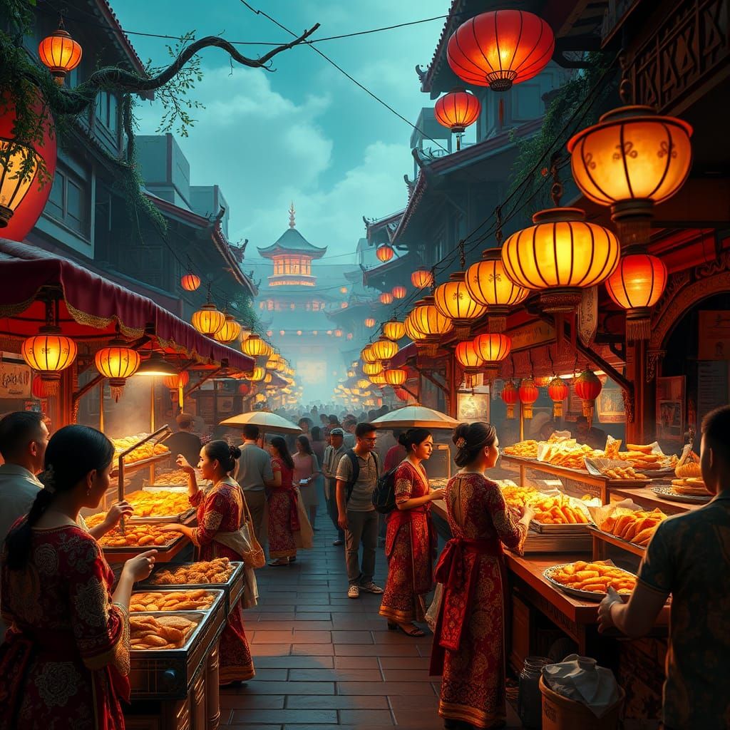 Vibrant Fantasy Food Market in Ornate Style