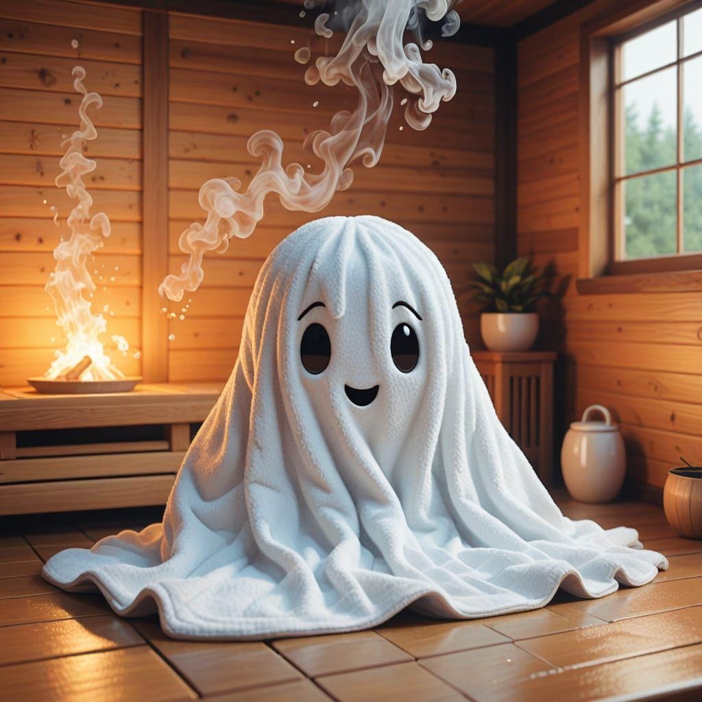 Whimsical Japanese Sauna Scene in Kawaii Style