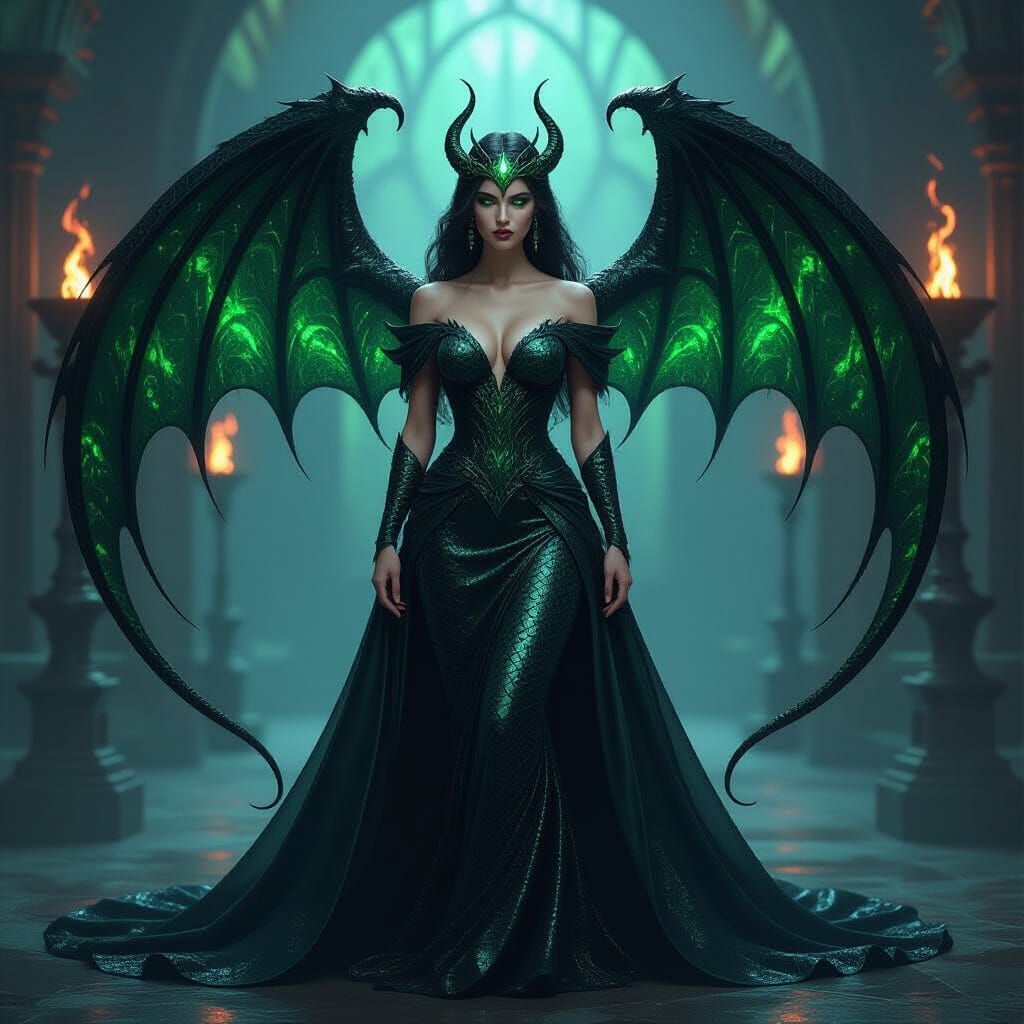 Serpent Princess in Iridescent Gown, Hyper-Realistic Illustr...