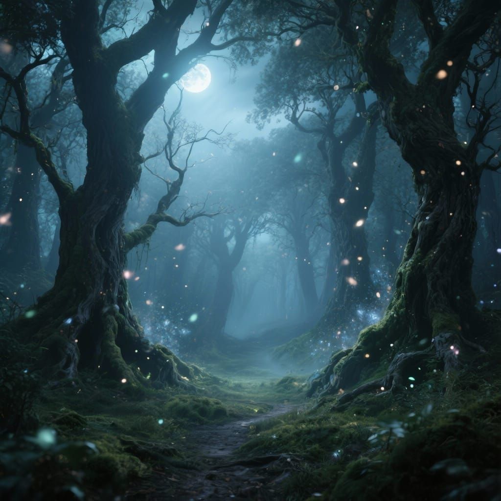 Enchanted Forest Clearing in Ethereal Moonlight