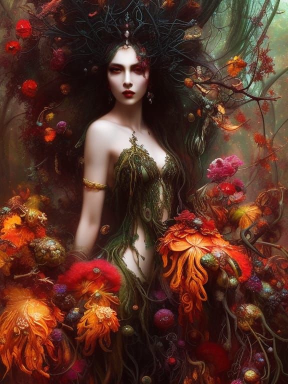 Mushroom Queen Dryad Portrait in Digital Art Style