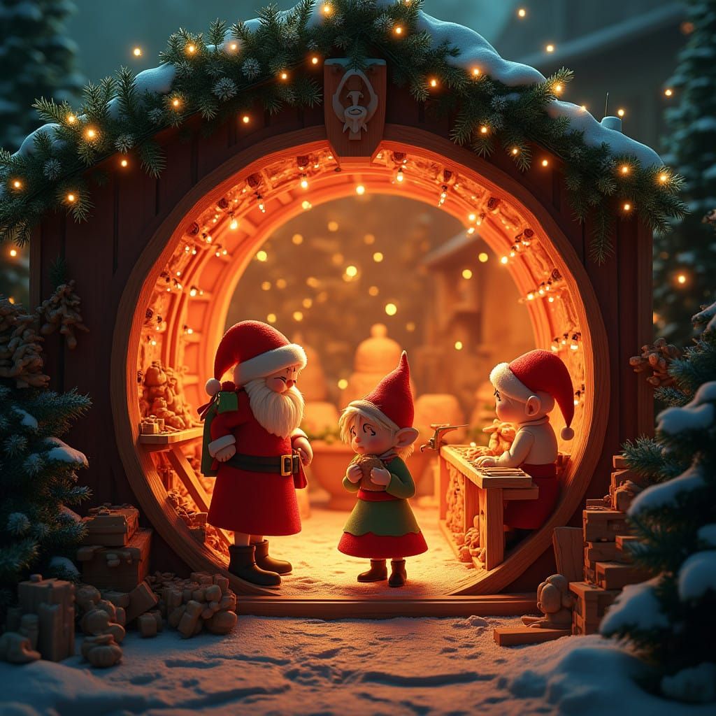 Bustling North Pole Workshop in Enchanting Matte Painting St...
