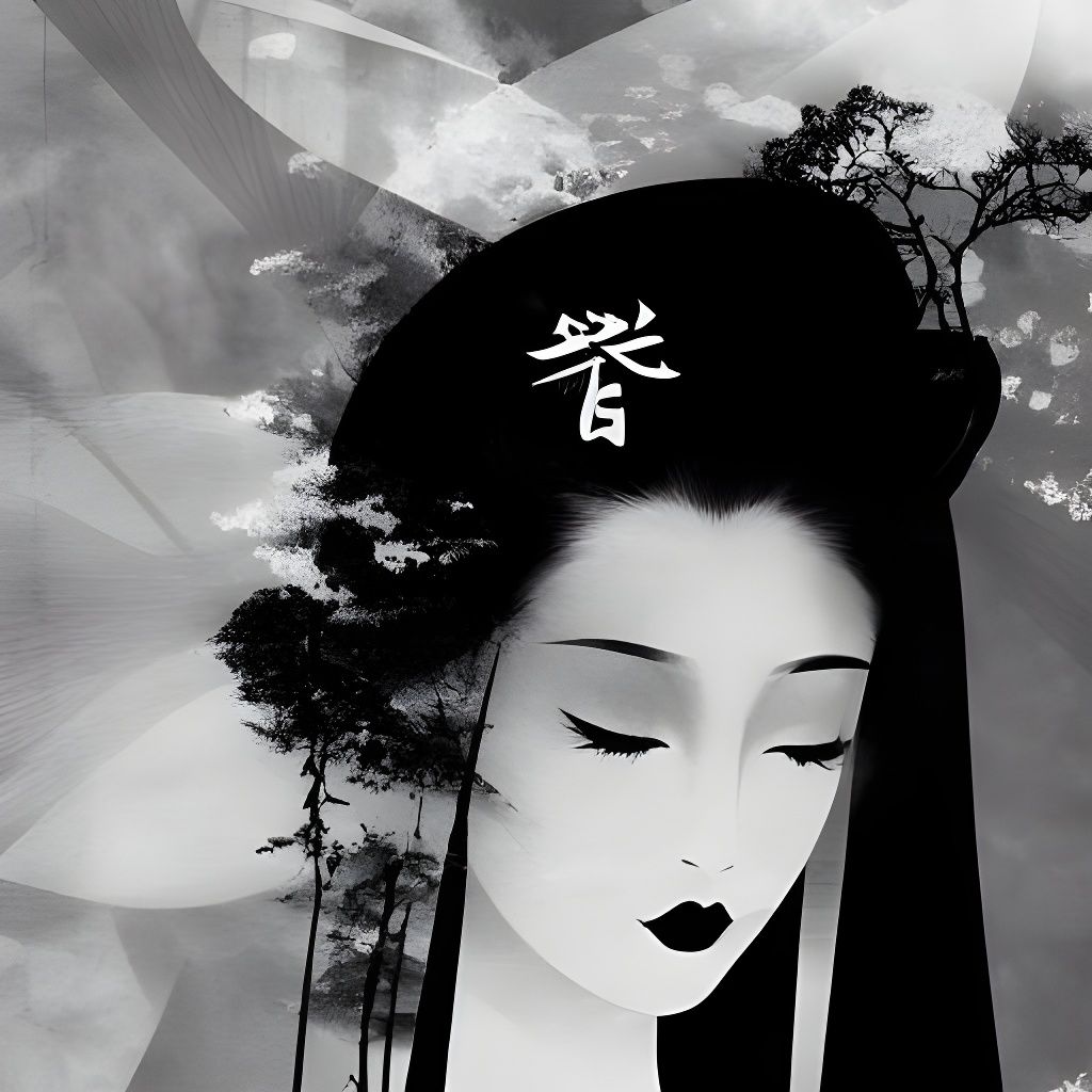 Modern Geisha Portrait in Ink Fusion