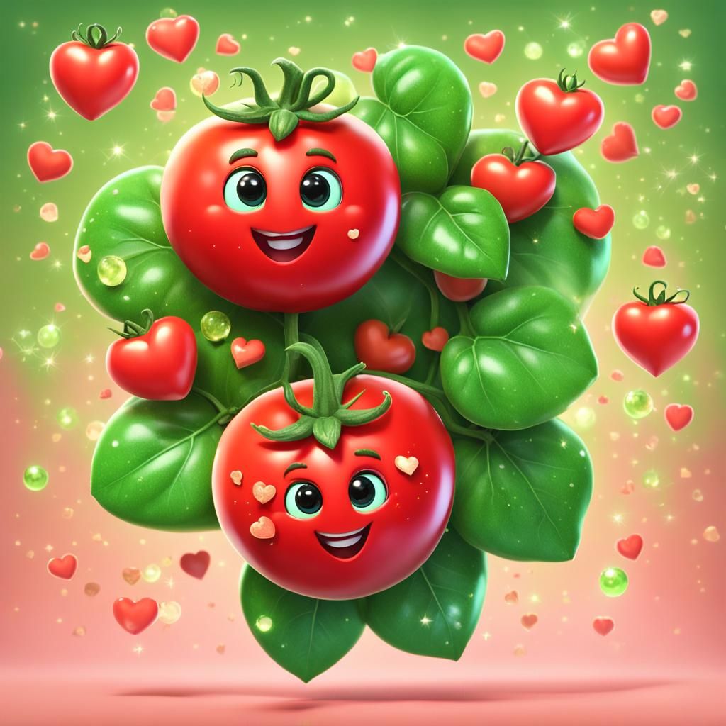 Cute Tomato with Sparkling Eyes in Digital Art Style