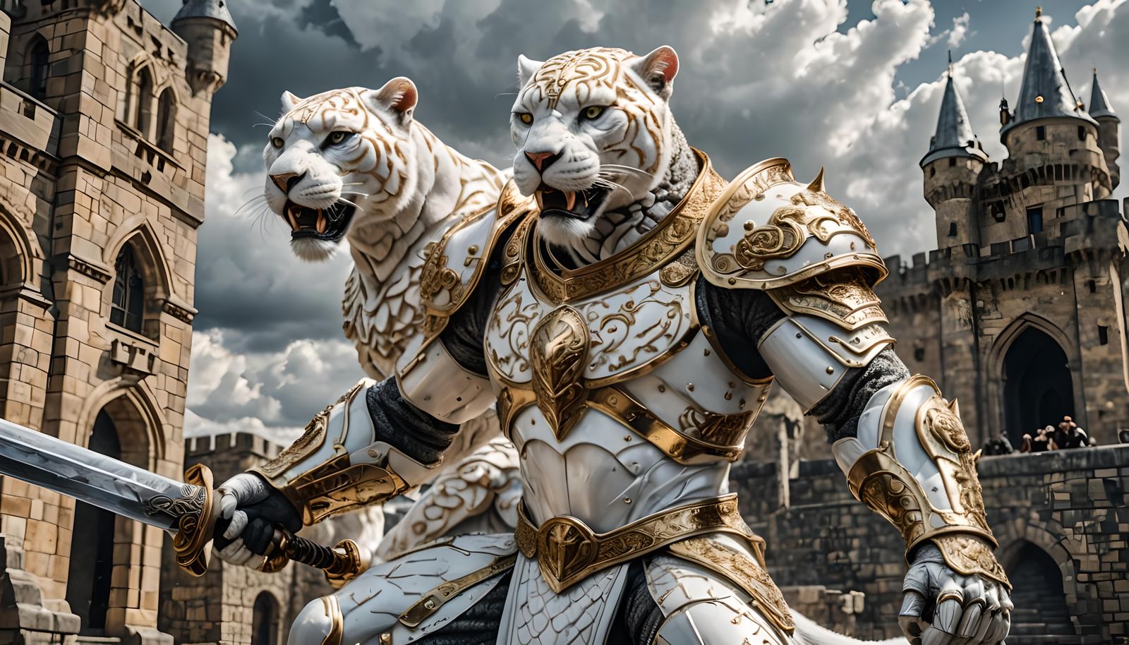 Armored White Panther Charging into Battle