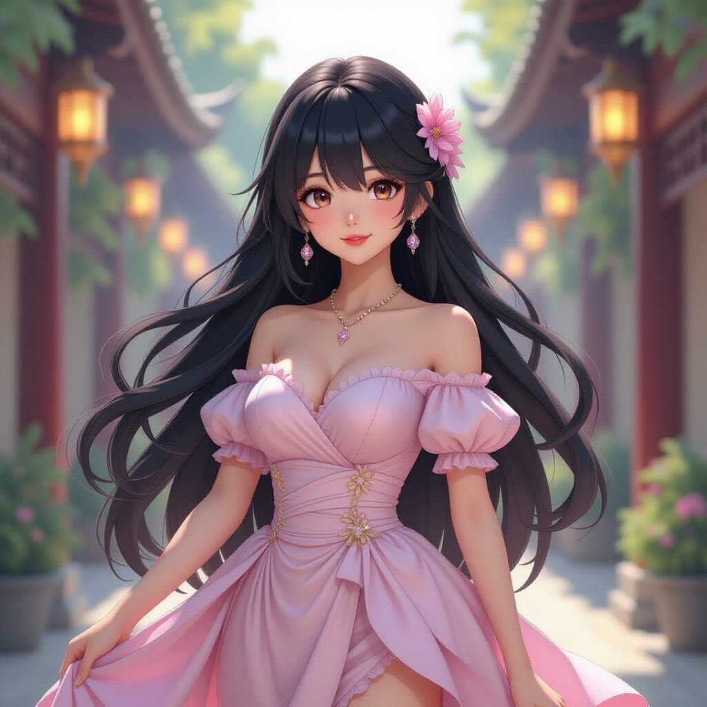 Anime Woman in Pastel Dress, 3D Render