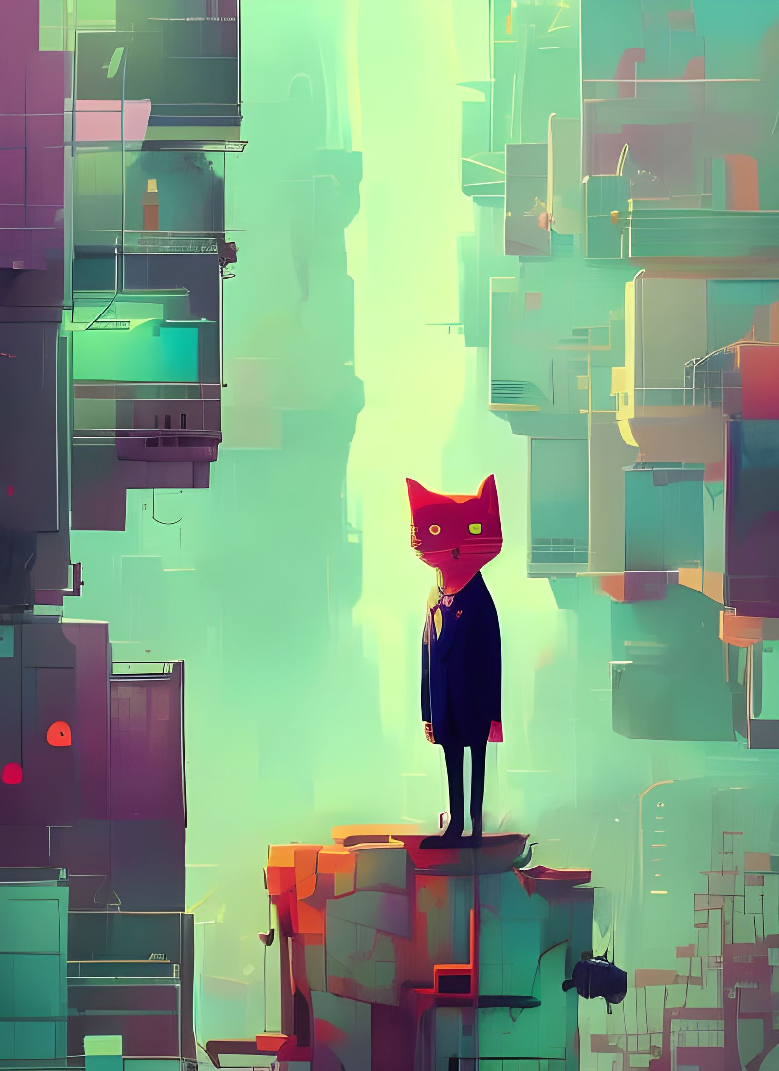 Business Cat in Composite Art Style