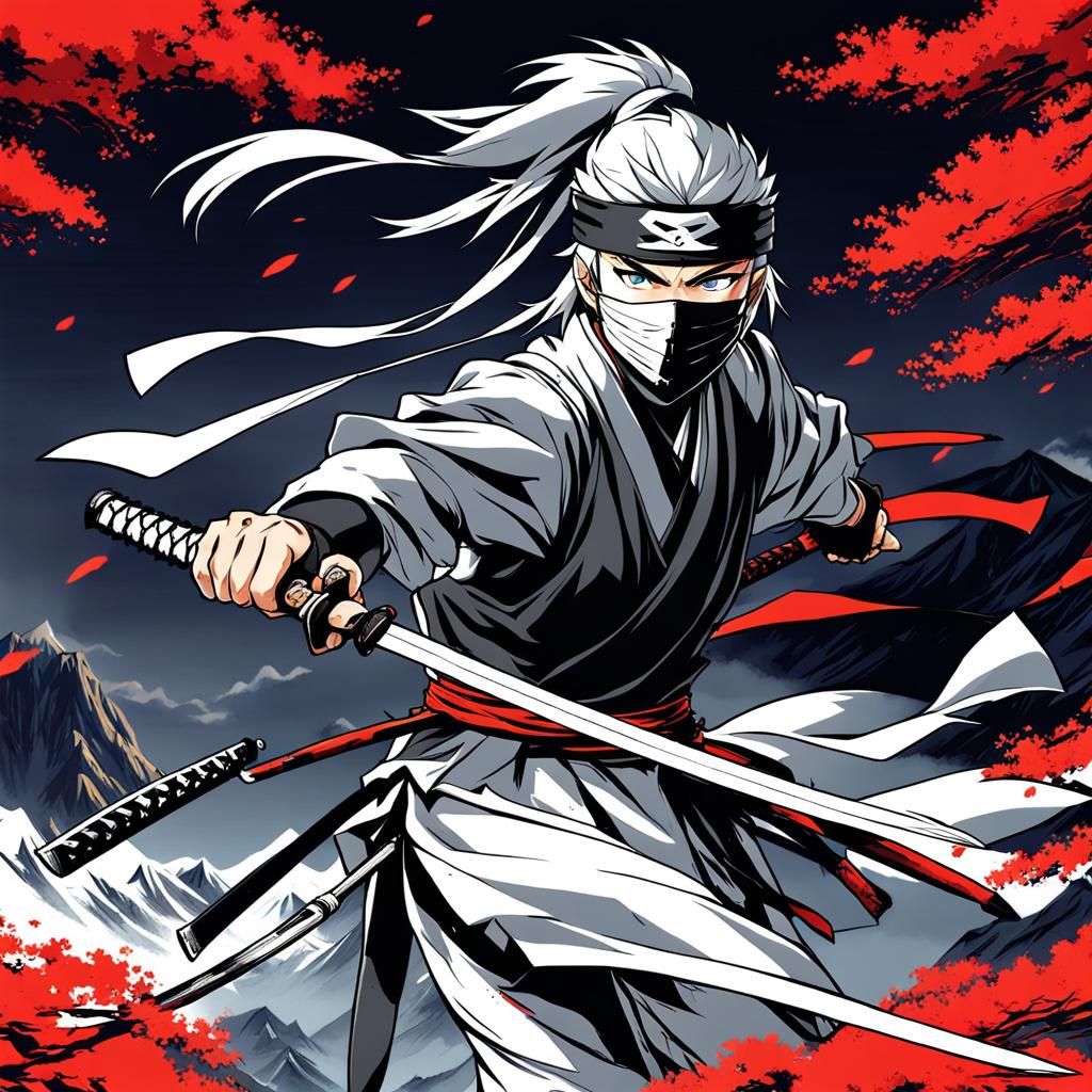 Ninja Warrior with Katana in Anime Style
