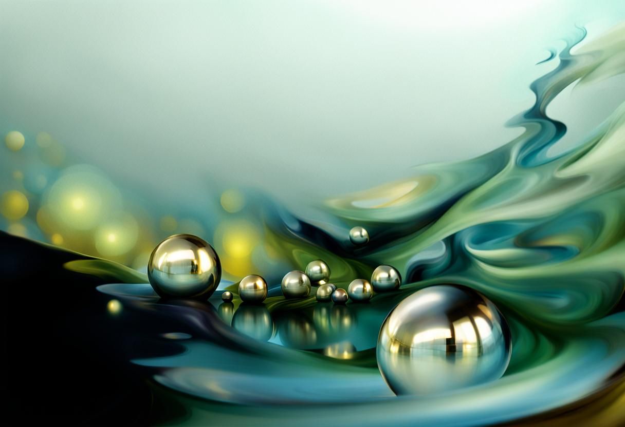 Reflective Metallic Orbs in Illusionist Art Style