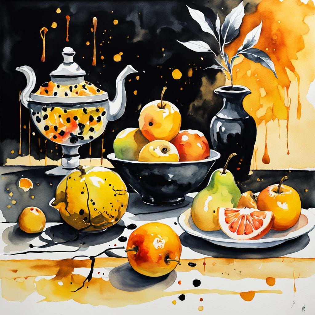 Surreal Watercolor Still Life with Golden Ratio