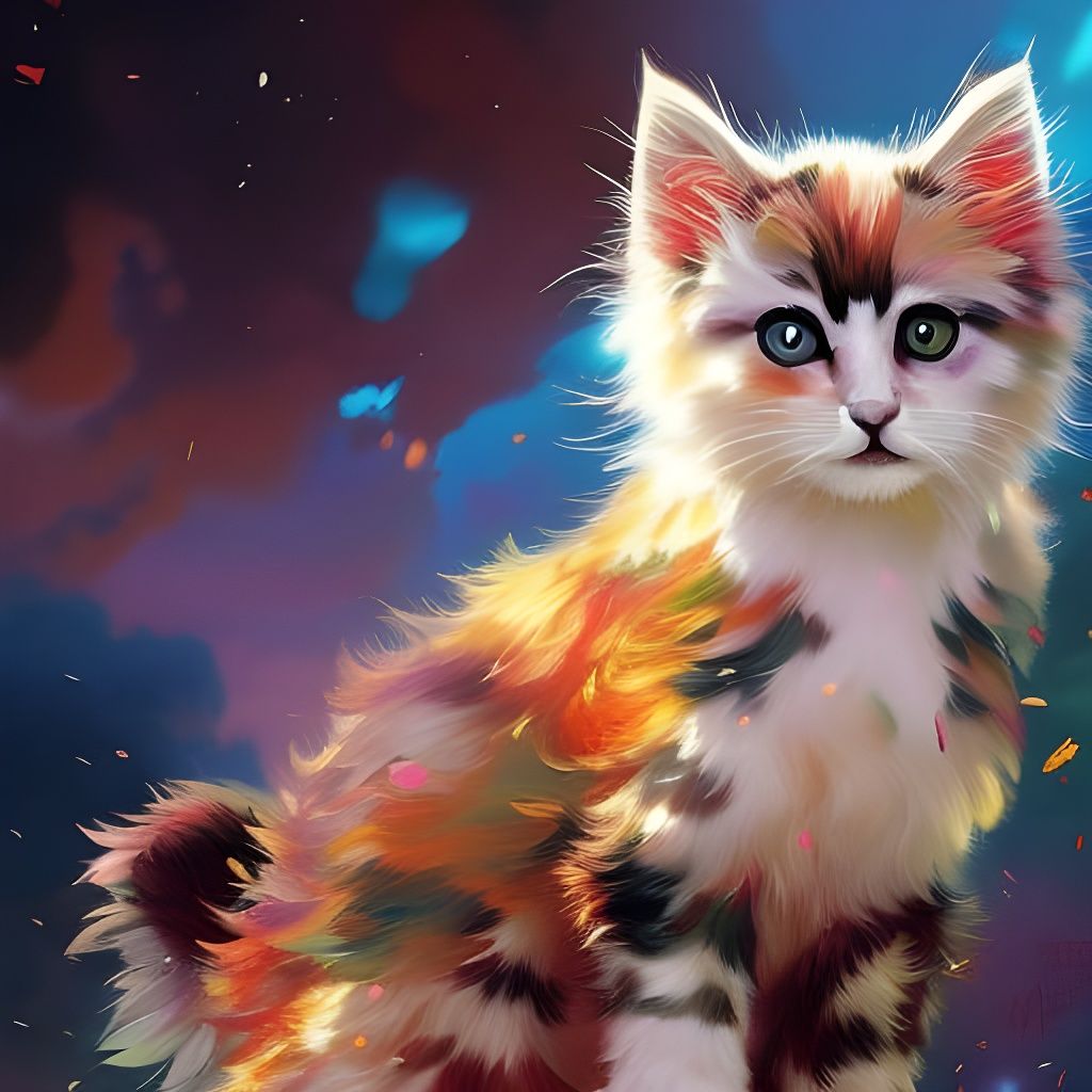 Majestic Feathered Kitten Portrait in Hyperdetailed Style