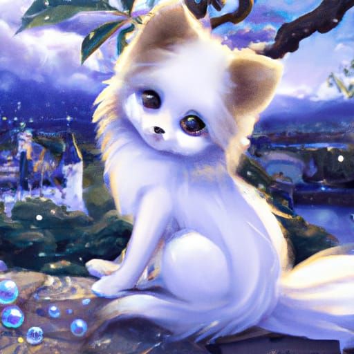 Glitter Paw Pomeranian in Fantasy Landscape