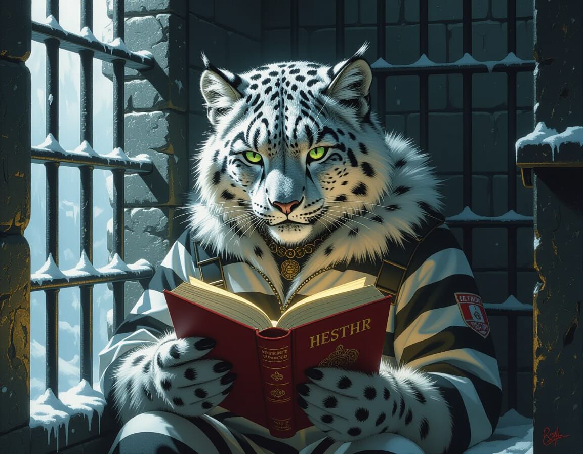 Snow Leopard Monster Girl Inmate Reads Book