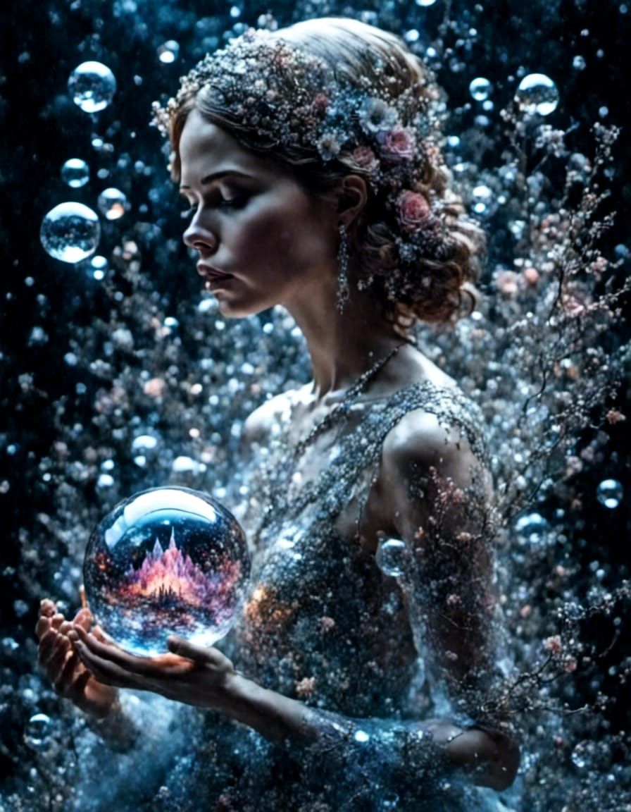 Glowing Spherical Sculpture in Rainbow Glass Style