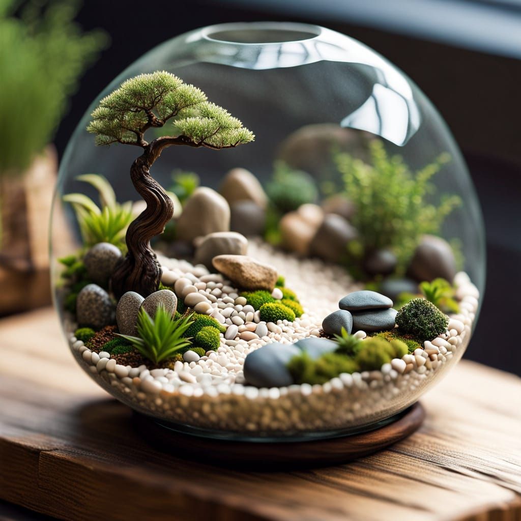 Miniature Zen Garden Terrarium in Isometric Pixel Art