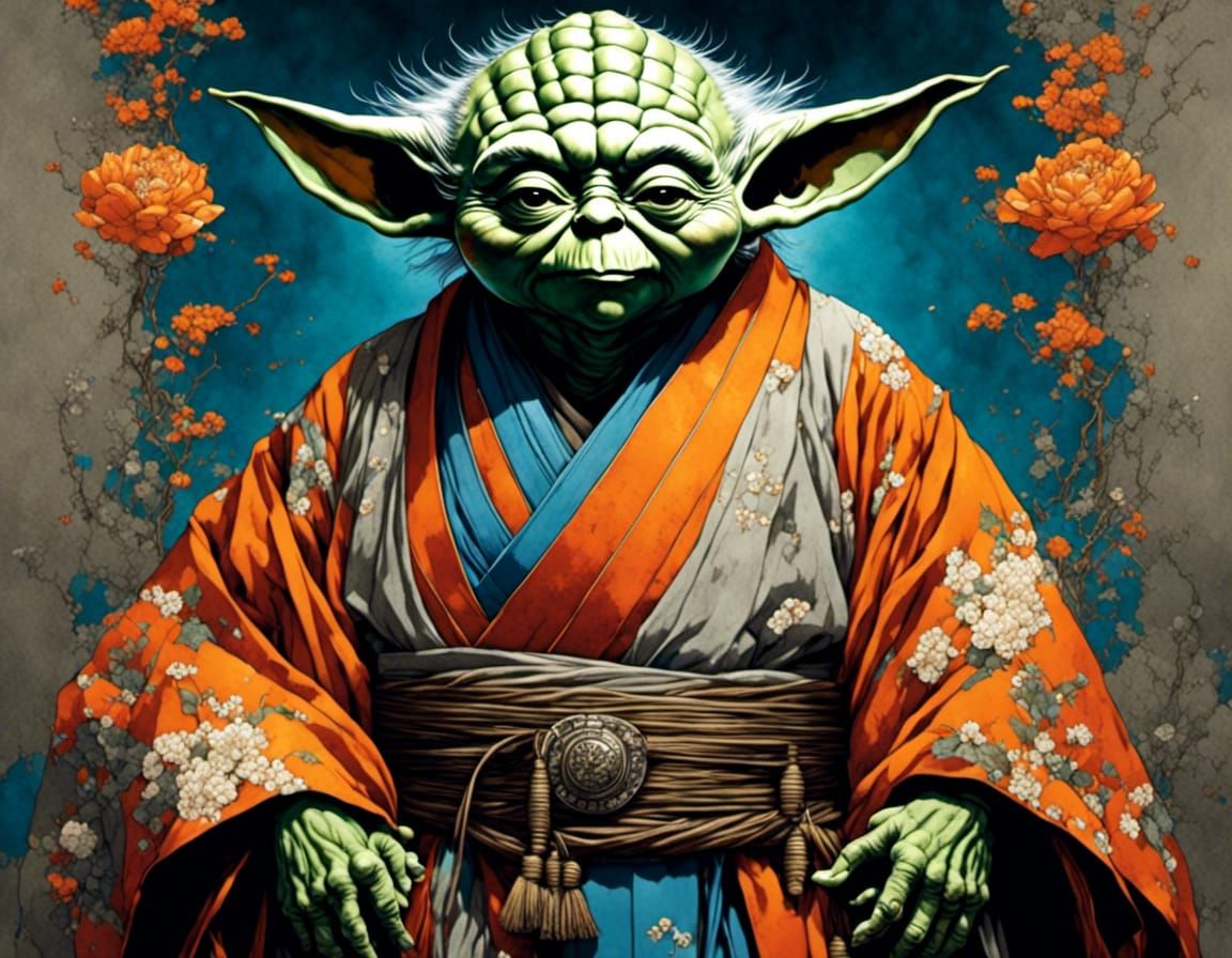 Yoda Portrait in Ceremonial Kimono, Japanese Interior