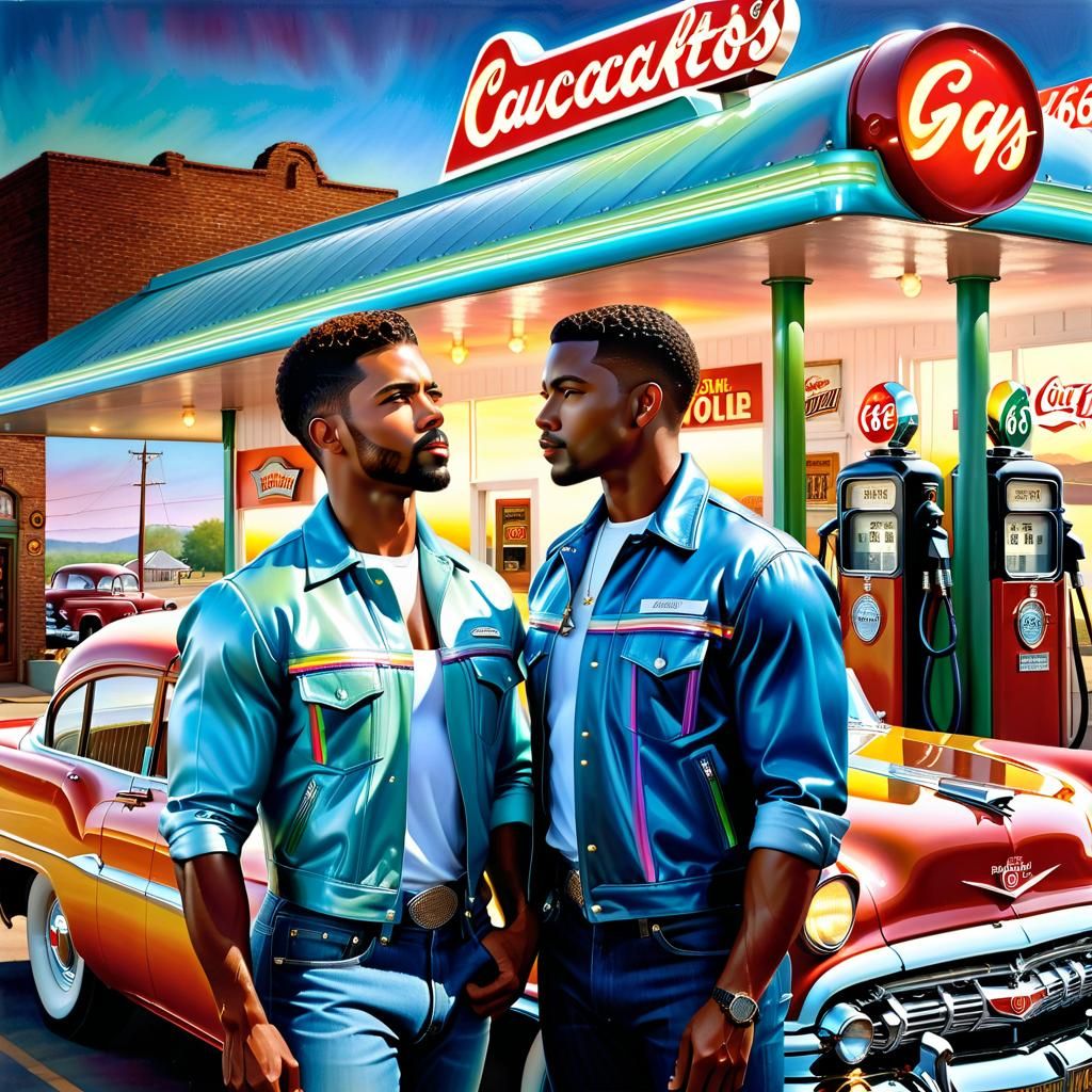 Gay Couple Portrait at Route 66 Filling Station