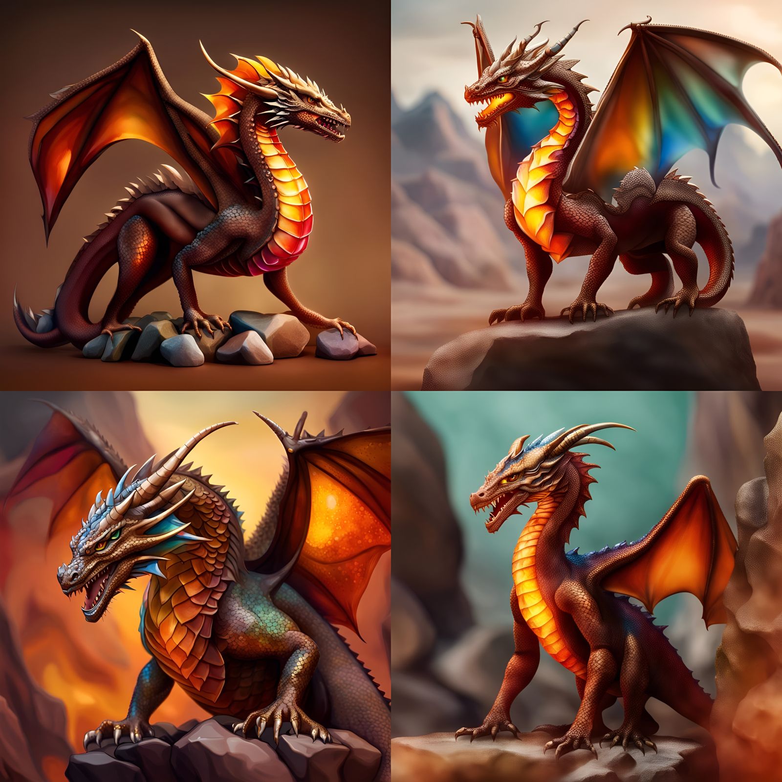 Realistic Brown Dragon Breathing Fire Portrait