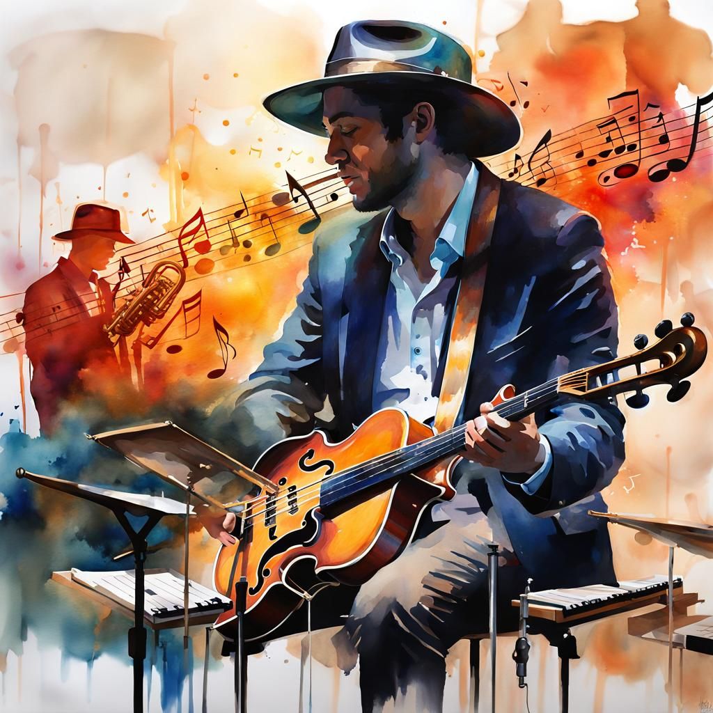 Band Director Double Exposure in Watercolor Style