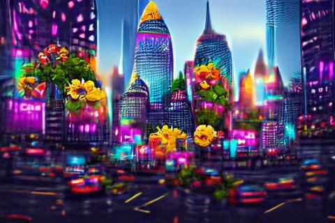 Abstract Neon Pixel Art of New York City