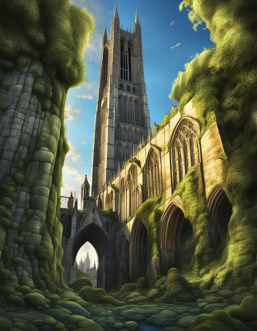 Fantastical Landscape with Merged Medieval Architecture