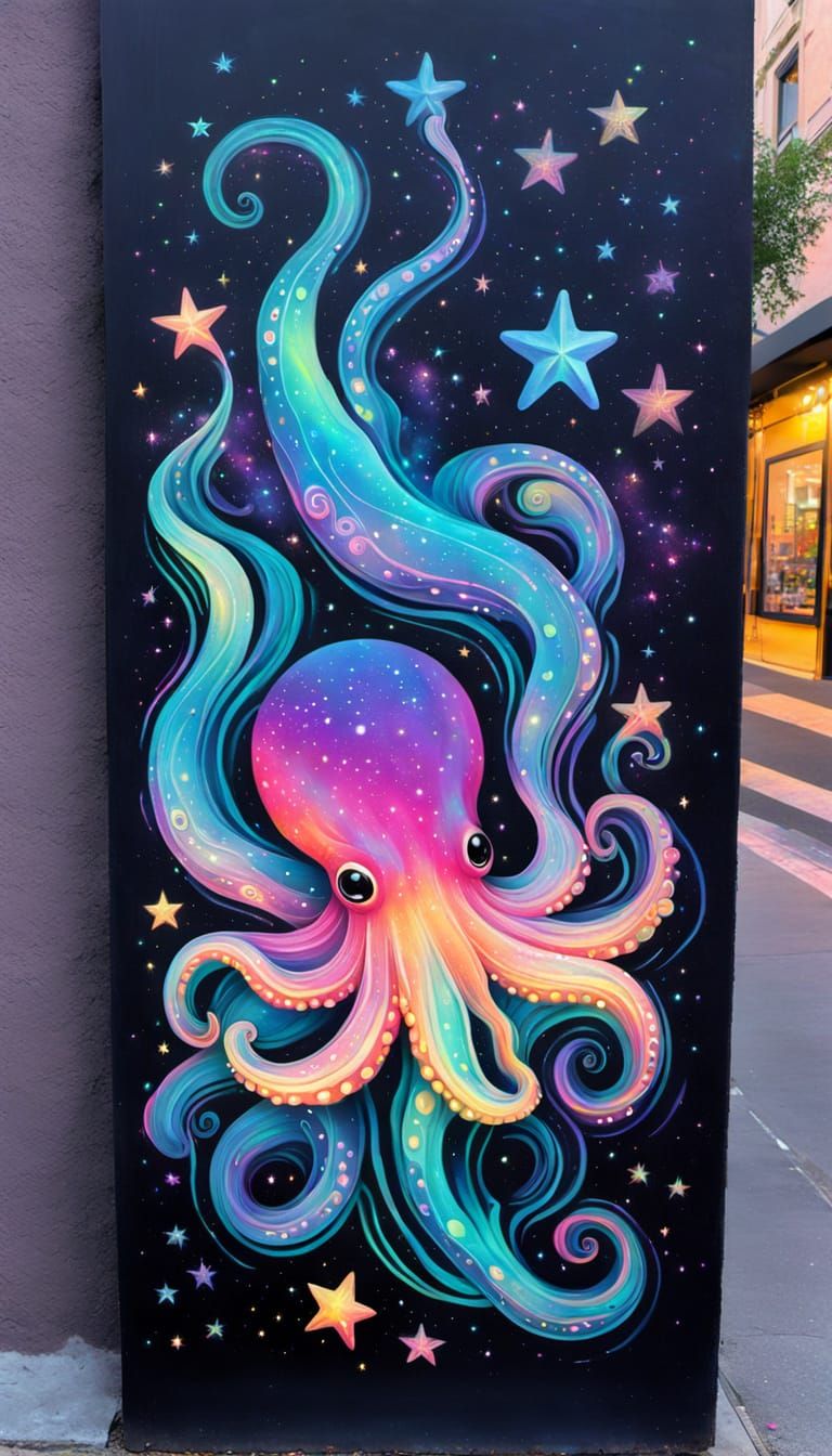 Surreal Chalk Art of Celestial Squid in Ambiant Light
