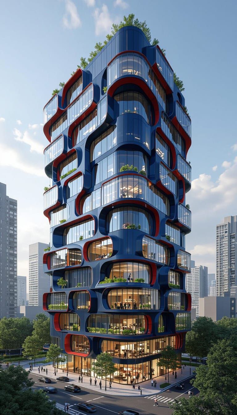 Futuristic Organic High-Rise Building in Digital Art Style
