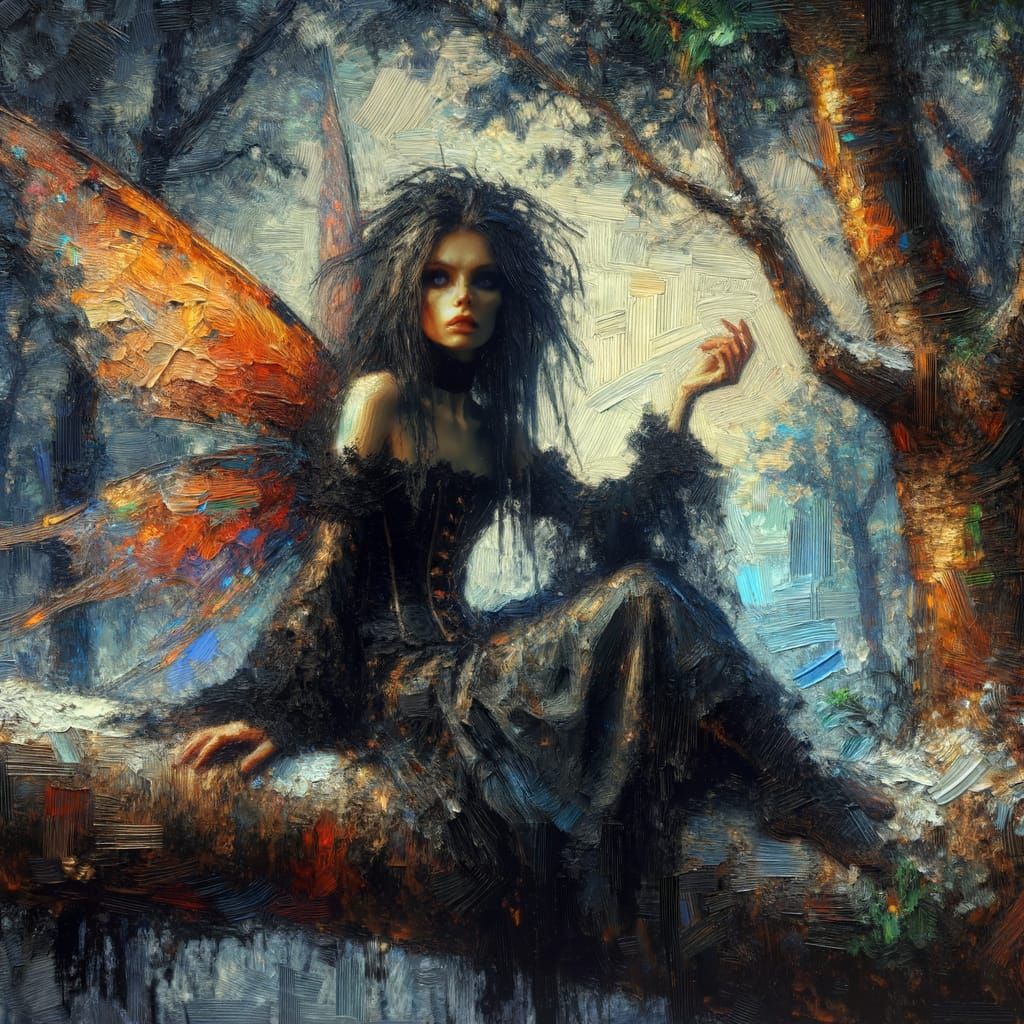 Irritated Fairy in Dread Forest at Dusk Oil Painting