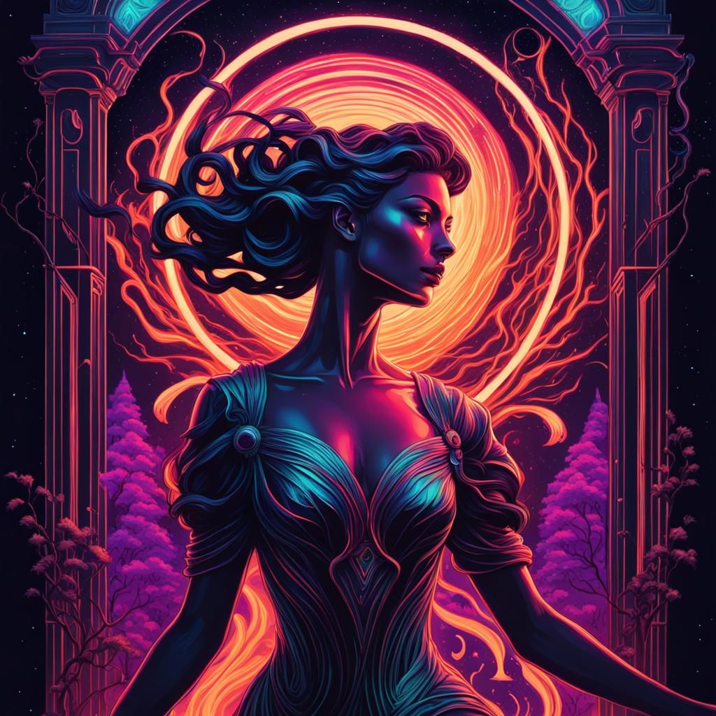 Ethereal Figure Dancing in Cassette Futurism Style