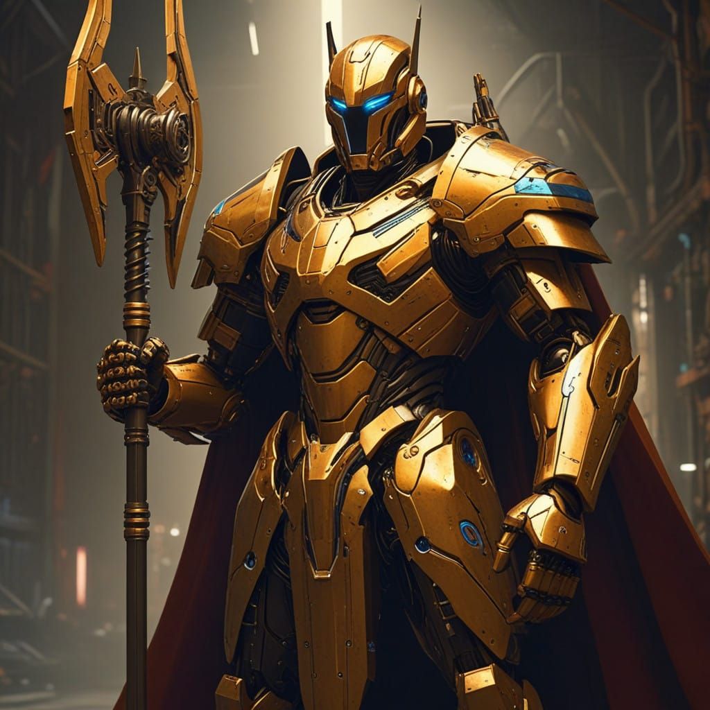 Cyberpunk Robot Guard in Industrial Futurism Style