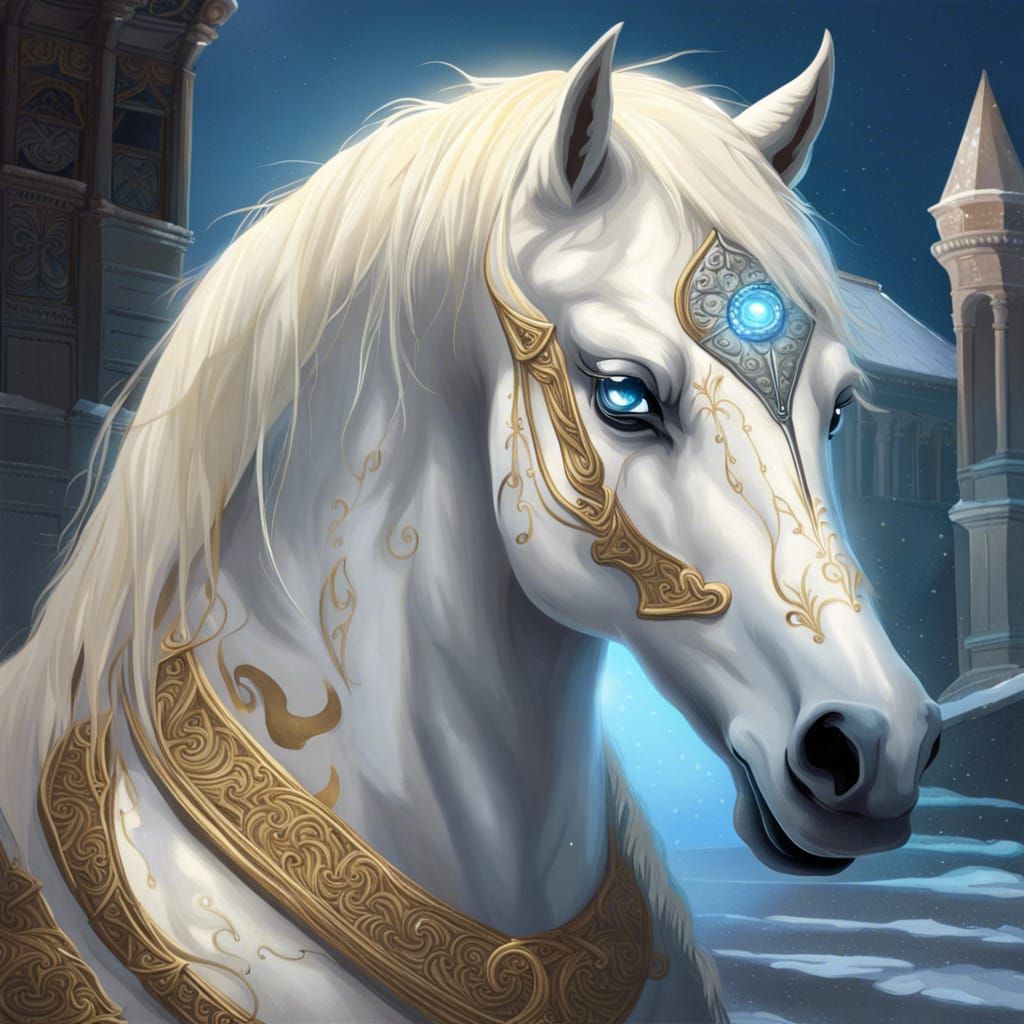 Fantasy Horse at Snowy Palace Entrance