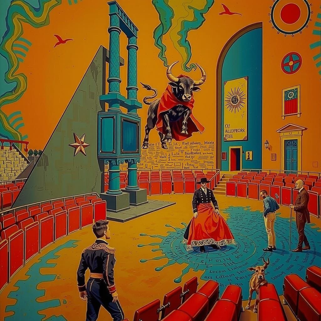 Matador Faces Abstract Monster in Surreal Dreamscape