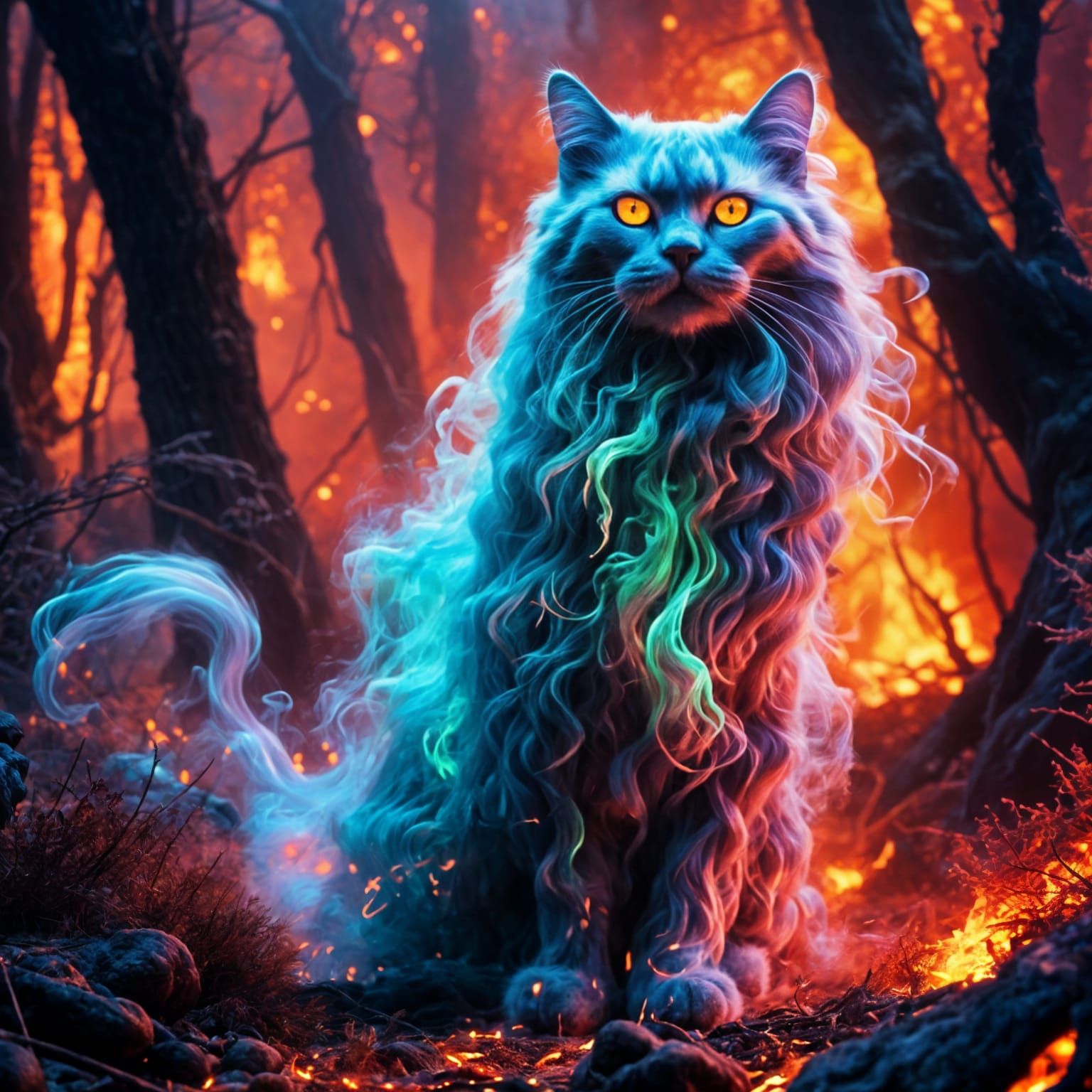 Ethereal Ghost Cat in a Halloween Graveyard