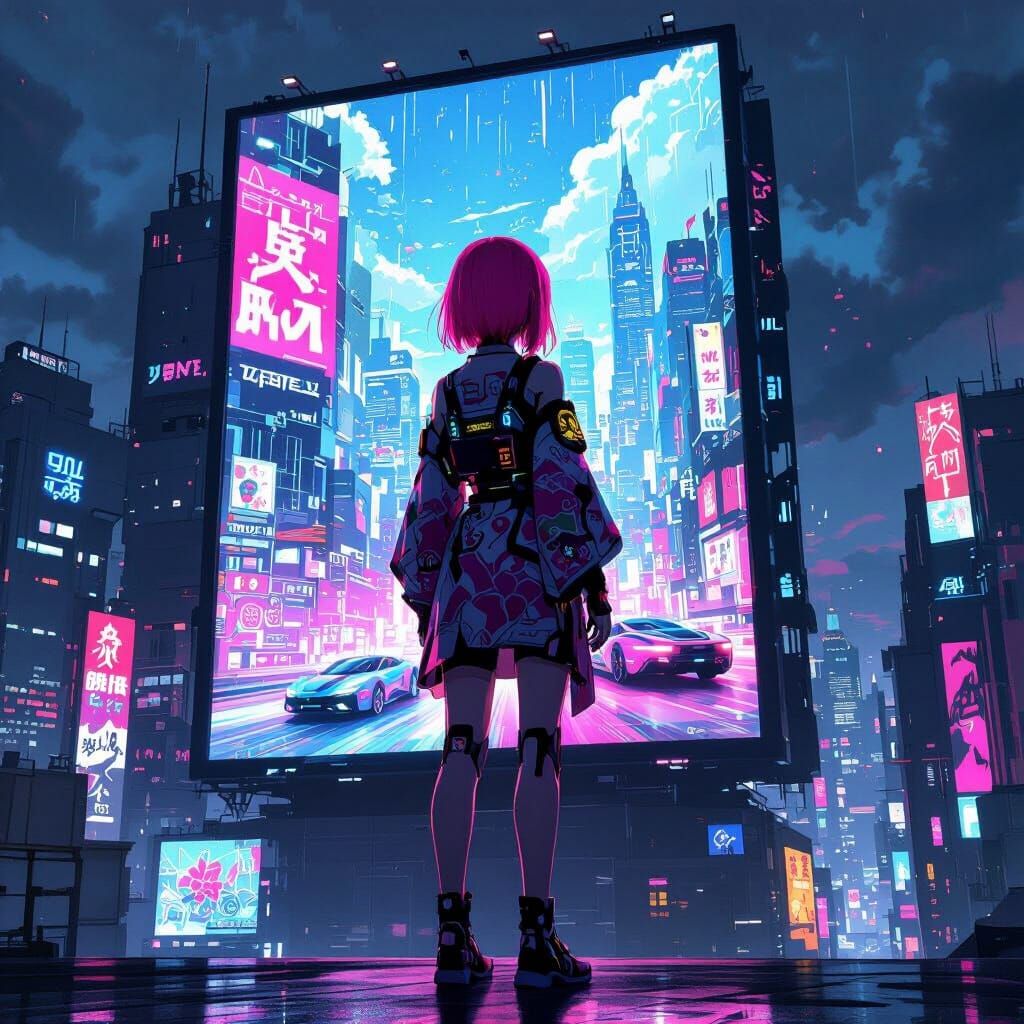 Cyberpunk Anime Girl in Futuristic Cityscape