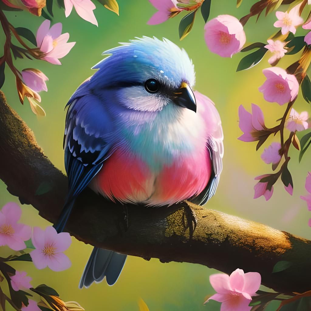 Bird's Nest in Flower Tree: Hyperrealistic Oil Pastel